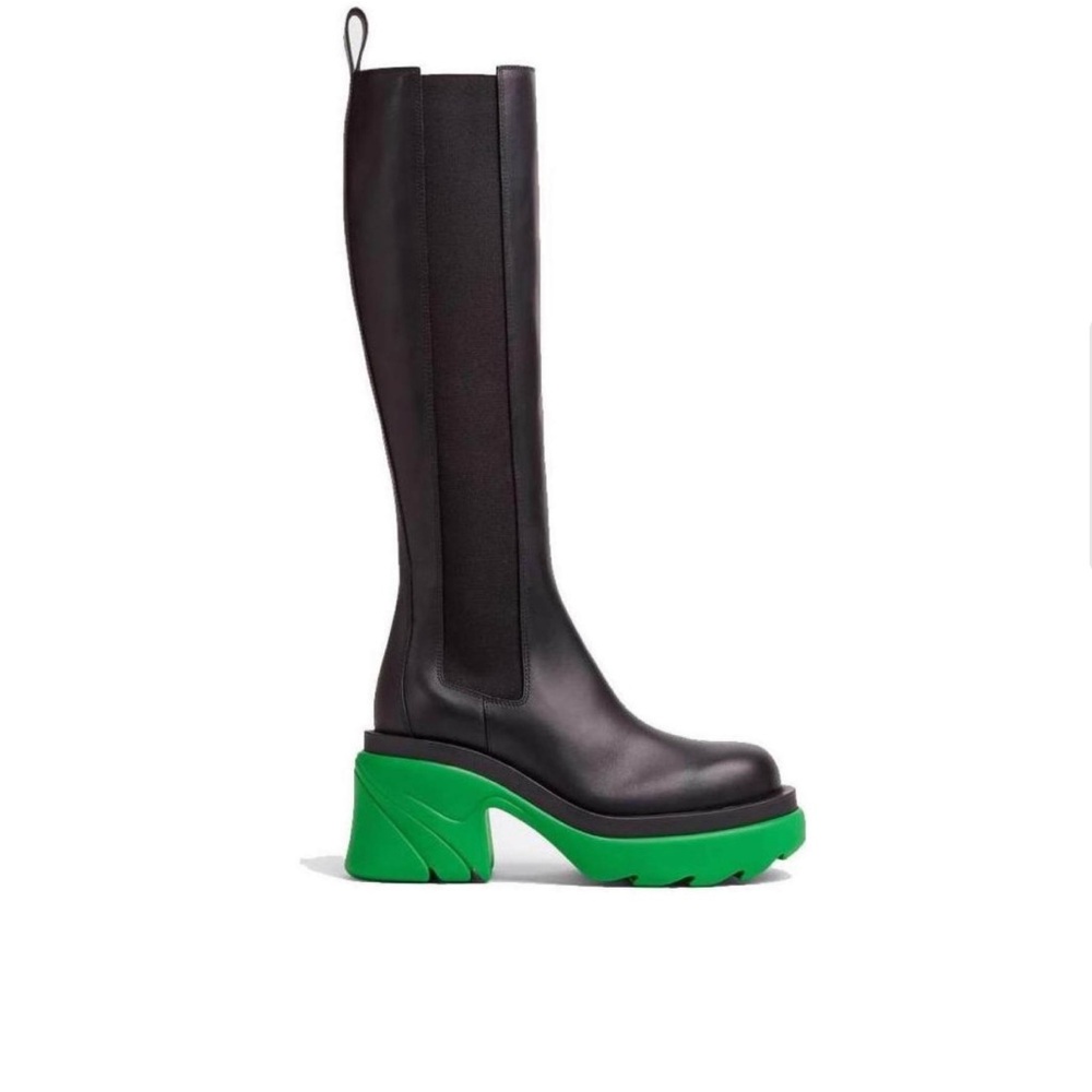 Bottega Veneta Black and Green Over the Knee Boots